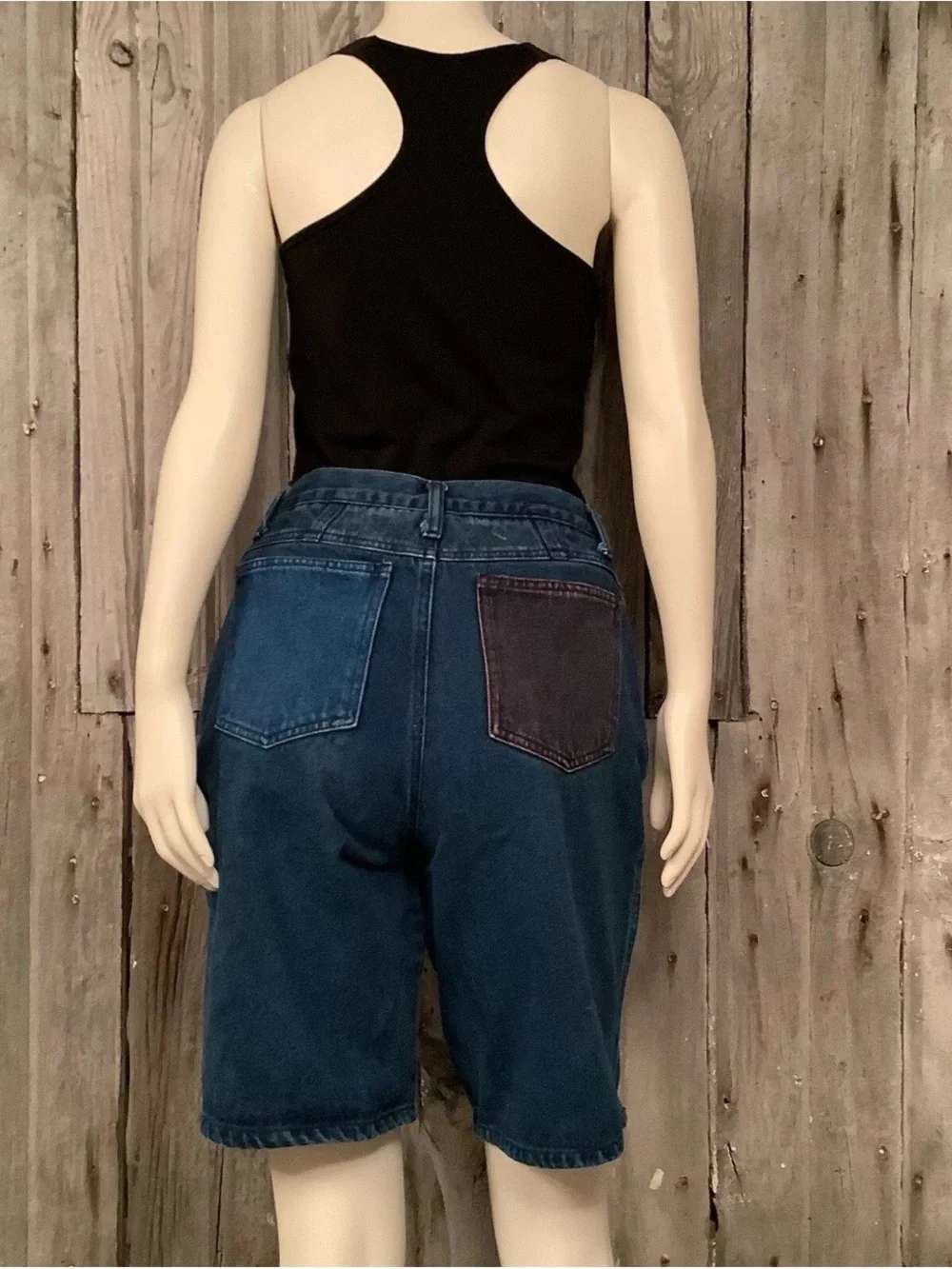 Vintage 80s High Waisted Blue Denim Burmuda Shorts Womens 28” Waist /Top BUNDLE